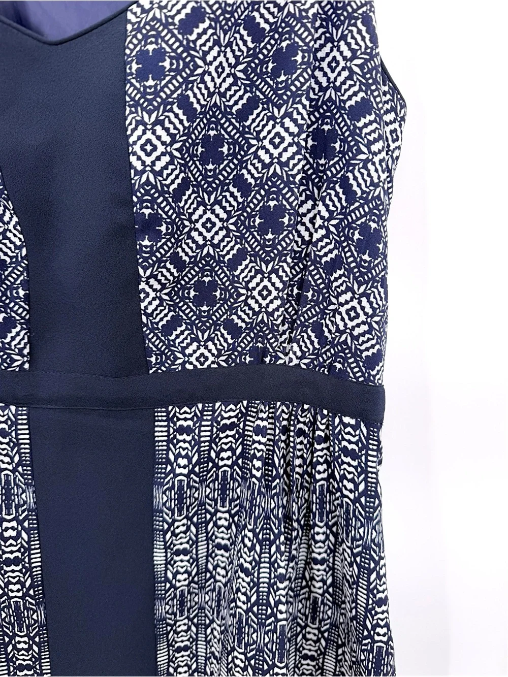 J.Crew Navy White Geometric Print Strappy Maxi Dress Side Slit Size 12